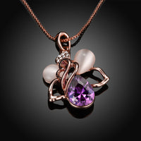 Rose Gold Plated Necklace Pendant Heart AAA Purple 20 Inches 1MM Lobster B146