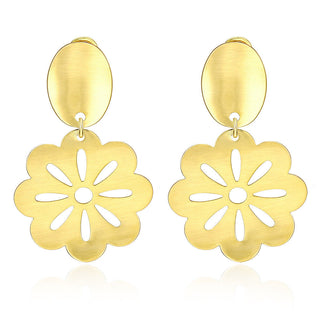 Yellow Gold Plated Earrings Leaf Flower Chandelier Latch Back Clasp L596