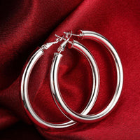 Sterling Silver Plated Hoop Pierced Earrings 1.8" Inches L100