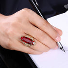Stainless Steel Yellow Gold Plated Ring Men's Red Glass AAA Zirconia Stone B552