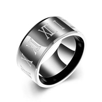 Stainless Steel Band Wedding Ring Black Men's Unisex Roman Numbers B426