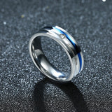 Stainless Steel Band Fashion Wedding Ring Blue AAA Zirconia Mens Unisex B467