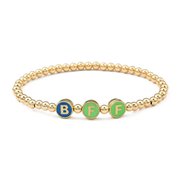 Stretch Bead Bracelet Friendship Bracelet Enamel Word BFF Best Friend Gold Z153