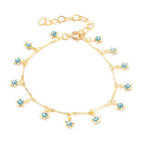 Enamel Charm Bracelet Bar Spring Ring Star Evil Eye Gold 7.7" Z158