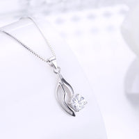 Sterling Silver Necklace Pendant Drop  AAA Zirconia 18" 1MM Lobster Clasp B397