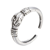 Alloy Cuff Finger Ring Hshake Antique Silver Size 6 Adjustable 16mm P396