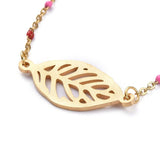 Leaf 201 Stainless Steel Braceletes Enamel Lobster Gold 7.6" Z132