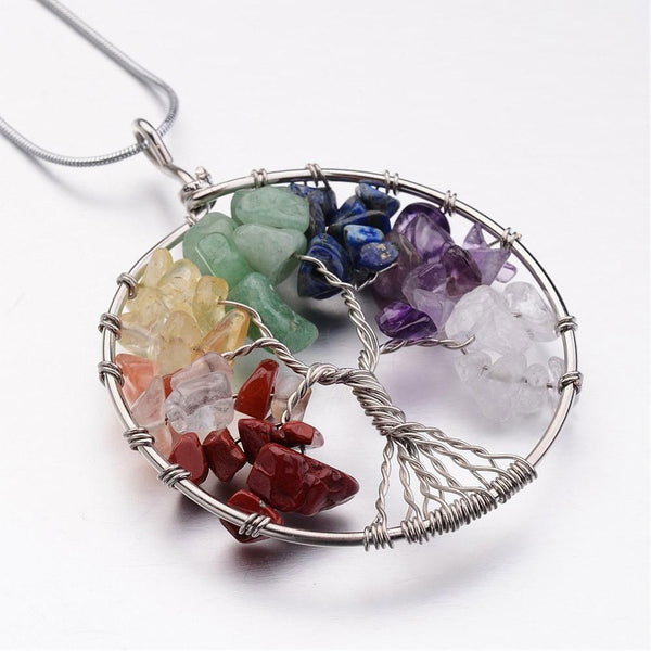 Tree of Life Mixed Stone Big Pendants Necklace Stainless Steel Snake 16.5" P367