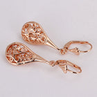 Rose Gold Filigree Teardrop Lever Back Drop Dangle Earrings L130