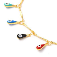 Enamel Charm Anklet Bracelet Stainless Steel Lobster Evil Eye Gold 9.6" Z13