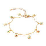 Enamel Charm Anklet Bracelet Chain Stainless Steel Lobster Flower Gold 9.6" Z16