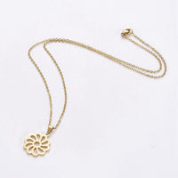 Stainless Steel Set Earring Pendant Necklace Flower Gold 18" P802