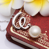 White Gold Plated Necklace Pendant White Glass Pearl 18.5 Inches 1MM Lobster B81