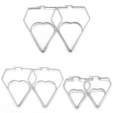 201 Stainless Steel Hoop Earrings Heart Stainless Steel Color 1.7" to 3.4" P541