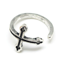 Alloy Cuff Finger Ring Cross Antique Silver Size 4 Adjustable 15mm P422