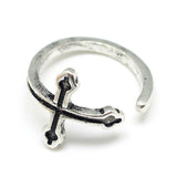 Alloy Cuff Finger Ring Cross Antique Silver Size 4 Adjustable 15mm P422