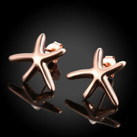 Rose Gold Plated Earrings Star Fish Stud AAA Zirconia  Push Back Clasp L455