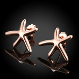 Rose Gold Plated Earrings Star Fish Stud AAA Zirconia  Push Back Clasp L455