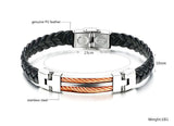 Mens Unisex Stainless Steel Black PU Leather Bracelet 8" G13