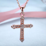 Rose Gold Plated Necklace Pendant Cross AAA Zirconia 20" 2MM Lobster Clasp B335