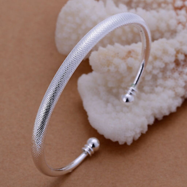 Women's Mens Unisex Sterling Silver Plated Bracelet Adjustable 5MM no clasp L30