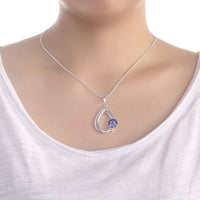 Sterling Silver Plated Necklace Pendant Drop Zirconia Blue 18" 1MM Lobster B368