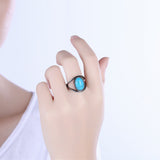 Platinum Black Gunmetal Plated Ring Womens Kallaite Stone Blue B496-2