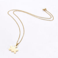 Stainless Steel Set Earring Pendant Necklace Puzzle Gold 18" P791