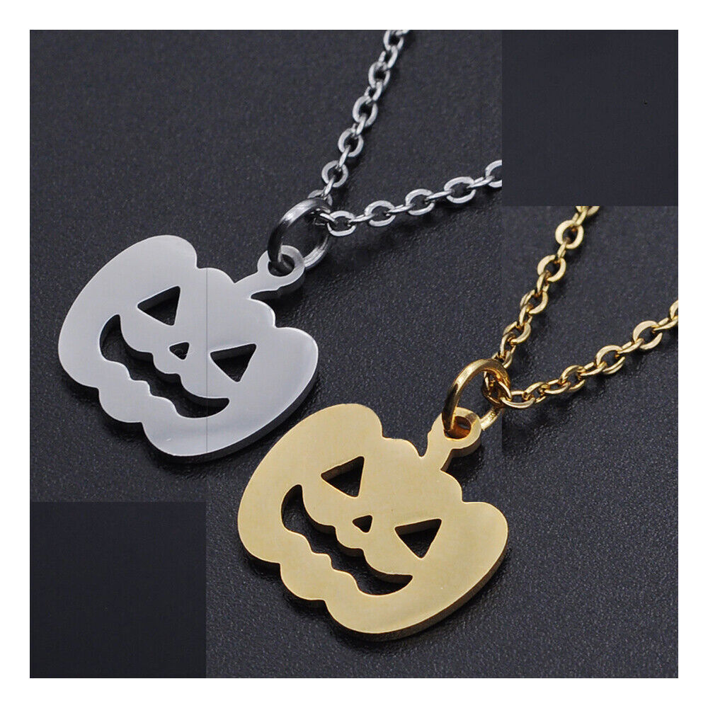 Halloween Stainless Steel Pendant Necklace Lobster Pumpkin Silvr 15.7" 1.5mm P66