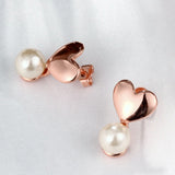 Rose Gold Plated Earrings Drop Dangle Synthetic Pearl Push Back 0.32" L167