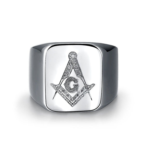 Stainless Steel Ring Mens Silver Plain G Flat Freemasonry B572