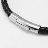 Braided Leather Cord Bracelet Stainless Steel Bayonet Clasp Black 210x6mm Z104