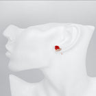 Rose Gold Plated Red Earrings Stud AAA Zirconia Push Back Rose .48" L176