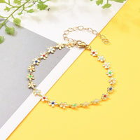 Enamel Flower Chain Anklet Bracelet Stainless Steel Lobster Gold 9.6" Z8