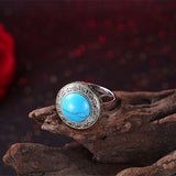 Platinum Plated Halo Statement Fashion Ring Womens Kallaite Stone Blue B498