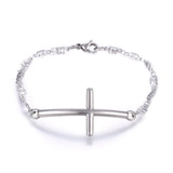 Stainless Steel Link Bracelet Lobster Cross Bowknot Silver Color 7.8" 3.5mm A76