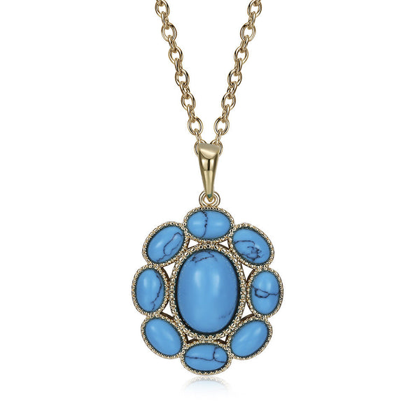 Gold Platinum Plated Necklace Pendant Drop Flower Blue 19 Inch 1MM Lobster B196