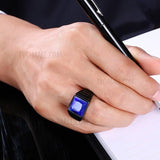 Stainless Steel Black Gunmetal Ring Mens Blue Black Stone B568