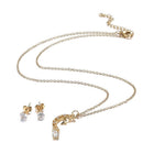 Stainless Steel Set Moon Pendant Necklace Stud Earrings Lobster Gold 18" Z764