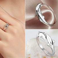 Fashion Style Brass Dolphin Lover Cuff Ring platinum Size 6 Adjustable 16mm P389