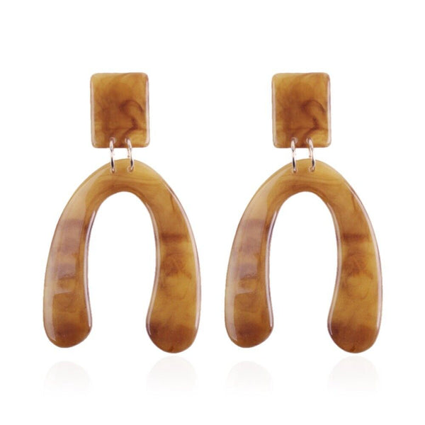 Resin Dangle Earrings Alloy Rectangle Letter U Gold Plated Peru 80x45mm  P647