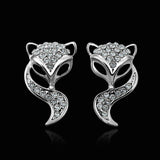 White Gold Zirconia Stud Fox Earrings L72