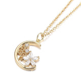 Stainless Steel Set Moon Flower Pendant Necklace Earrings Lobster Gold 18" Z768