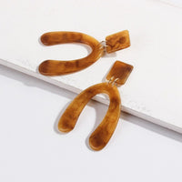 Resin Dangle Earrings Alloy Rectangle Letter U Gold Plated Peru 80x45mm  P647