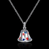 Brass Enamel Pendant Necklace Christmas Bell Silver 17.7" P23