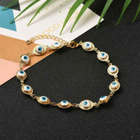 Brass Enamel Evil Eye Link Chains Anklet Bracelet Lobster Clasp Gold 9.6" Z7