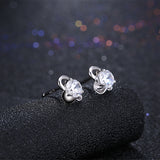 Sterling Silver Plated Earrings  Stud AAA Zirconia  Push Back Clasp L784