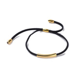 Adjustable Cord Bracelets Rice Beads 304 Stainless Steel Tube Gold Black P532
