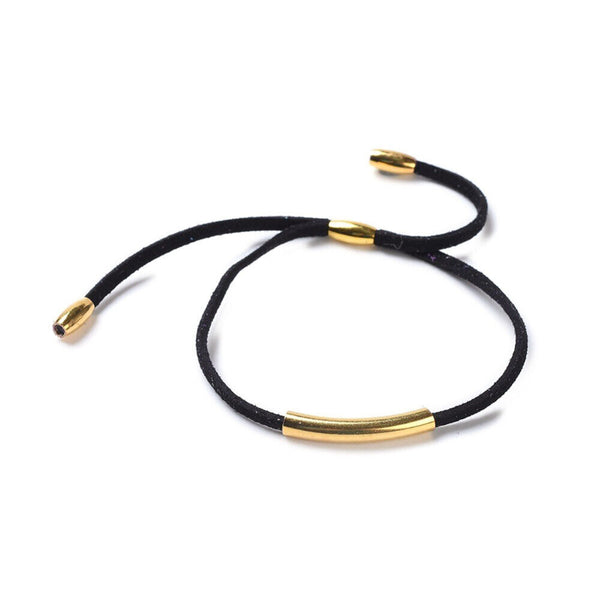Adjustable Cord Bracelets Rice Beads 304 Stainless Steel Tube Gold Black P532