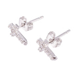 Cubic Zirconia Stud Earrings Ear Nuts Cross Platinum 9x5x2mm pin 1mm  P564